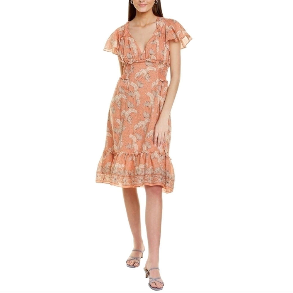 NWT Max Studio Cotton Smocked Floral Dress Size Large
